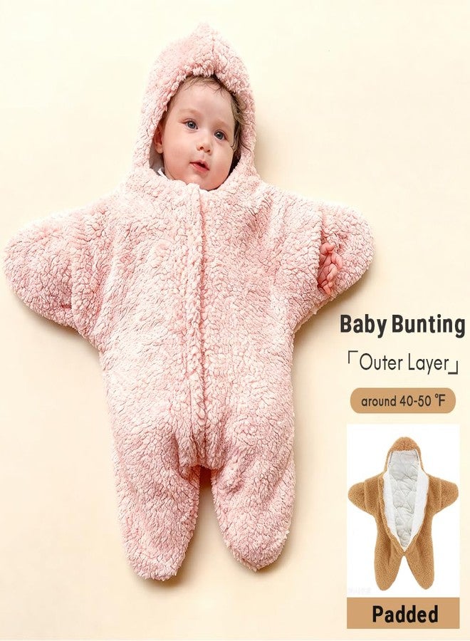 BINIDUCKLING Baby Bunting Suit Starfish Outfit Sherpa Fleece & Padded Pramsuit for Fall & Winter Temp of 40-50℉ Light Blue 12 Months - Image 2