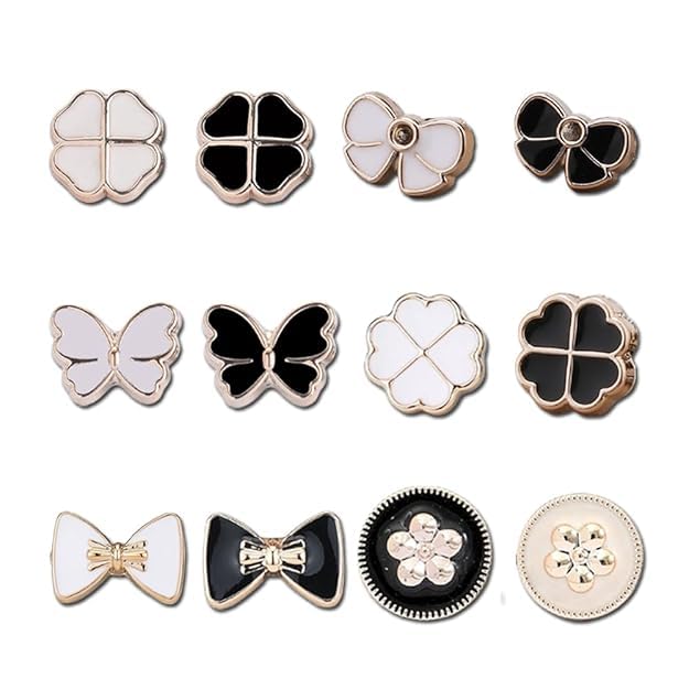 ZURATO ZURATO Brooch Pins for Women Cover Up Button Pins Instant Button Jeans Button Pins Women Shirt Safety Brooch Enamel Pins Pearl Brooch Buttons for DIY Clothing Dress Coat (12pcs Set Black & White) - Image 1