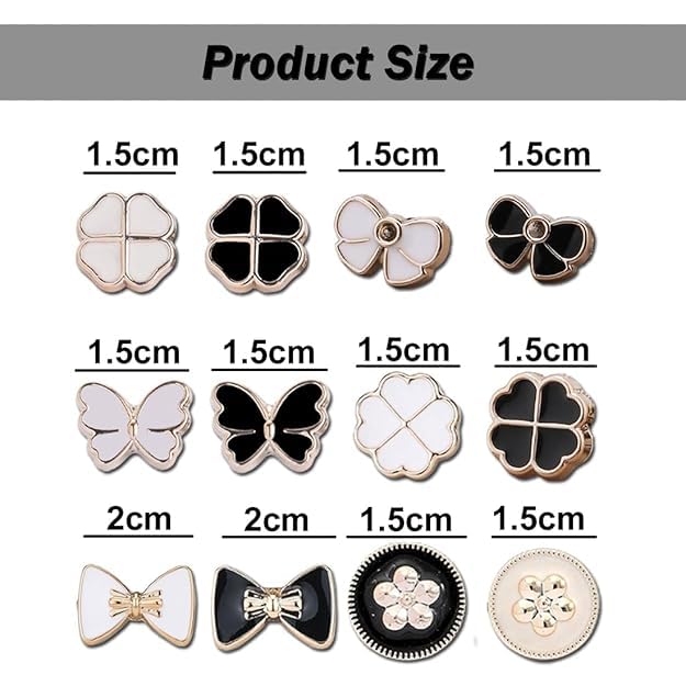 ZURATO ZURATO Brooch Pins for Women Cover Up Button Pins Instant Button Jeans Button Pins Women Shirt Safety Brooch Enamel Pins Pearl Brooch Buttons for DIY Clothing Dress Coat (12pcs Set Black & White) - Image 3