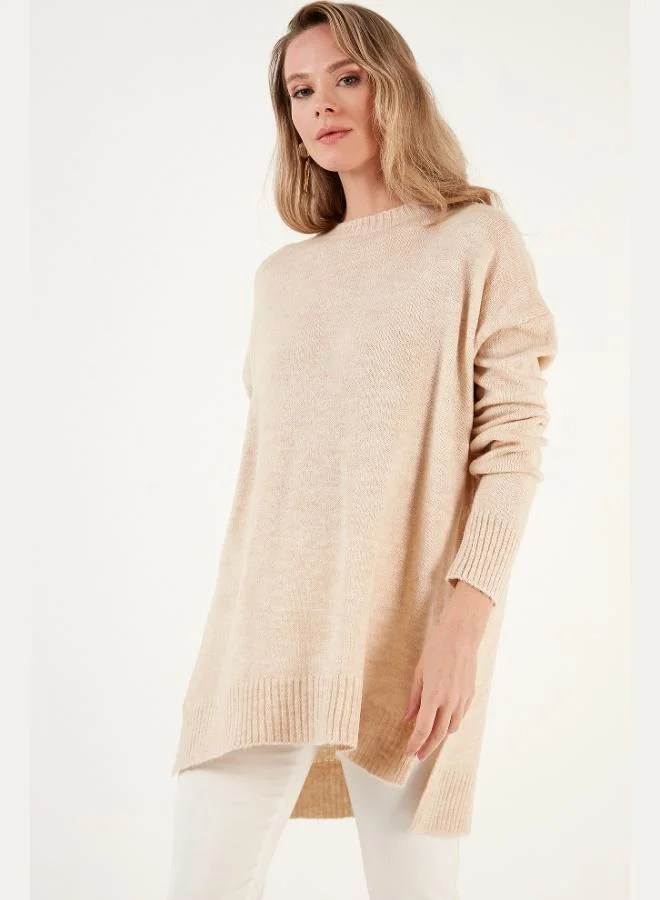 ليلا كنزة ليلى نسائية بفتحة جانبية وياقة دائرية