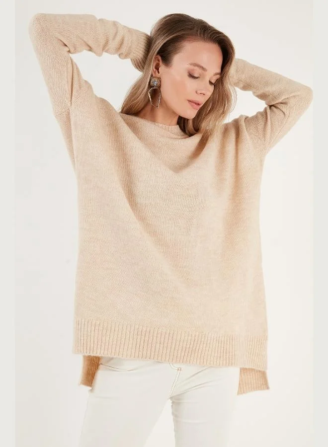 ليلا كنزة ليلى نسائية بفتحة جانبية وياقة دائرية