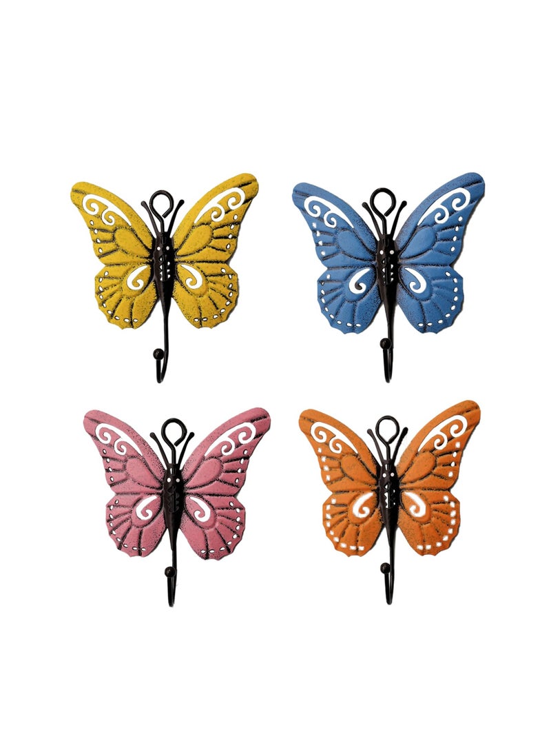 Zikra Butterfly Wall Mounted Hooks, 4 Pcs Butterfly Decorative Wall Hooks, Metal Mounted Wall Hook, Coat Rack Wall Mount Towel Hooks, Creative Butterfly Iron Hook for Hanging Clothes Towels Keys - Image 1