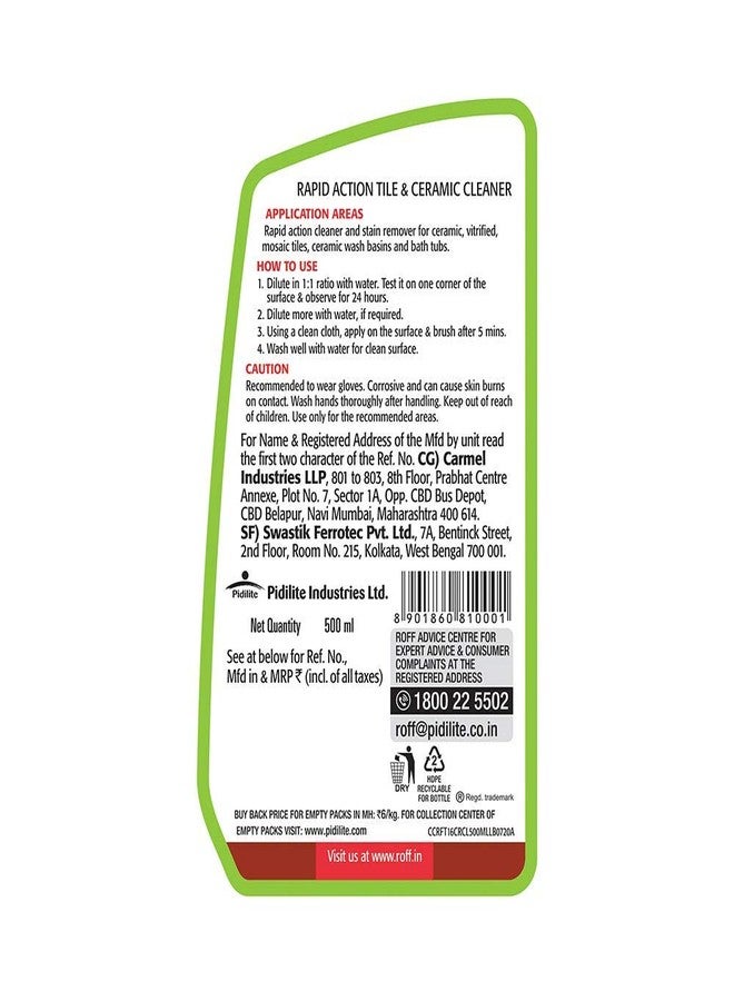 Roff Cera Tile Cleaner,500 Ml Rapid Action Tile, Concentrated Liquid For Tough Stains,Multi-Surface Floor And Tile Cleaner -(Roff Tile Cleaner & Tile Brush). - Image 2