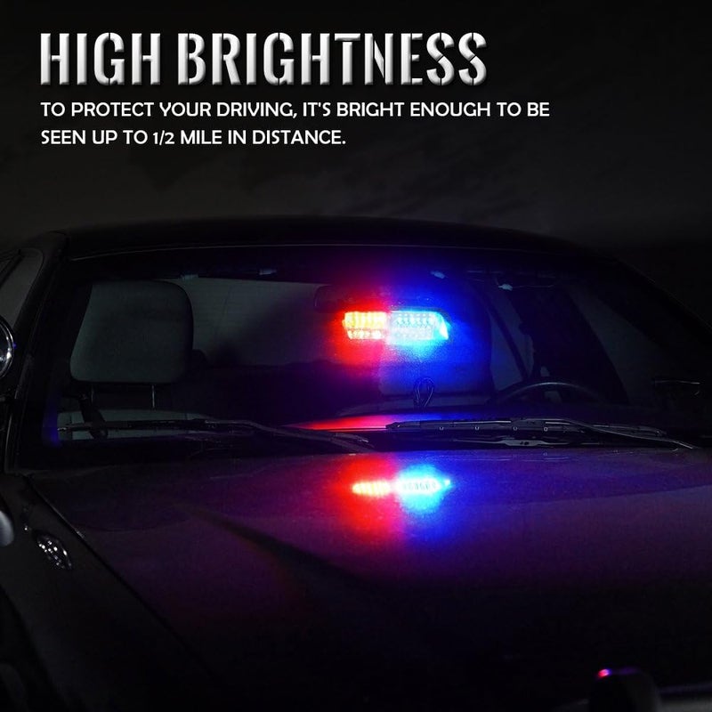 Xprite Red Blue LED Emergency Dash Strobe Light, Interior Windshield Safety Warning Police Lights w/Suction Cups, 12V Windshield Visor Light Bar for Police Law Enforcement Firefighter Vehicles Trucks - Image 3