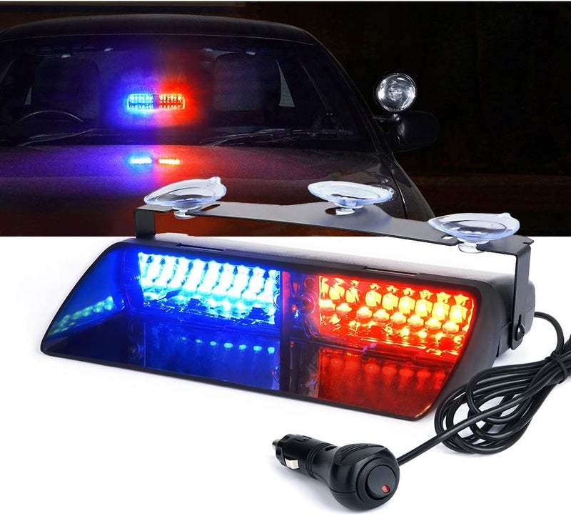 Xprite Red Blue LED Emergency Dash Strobe Light, Interior Windshield Safety Warning Police Lights w/Suction Cups, 12V Windshield Visor Light Bar for Police Law Enforcement Firefighter Vehicles Trucks - Image 1