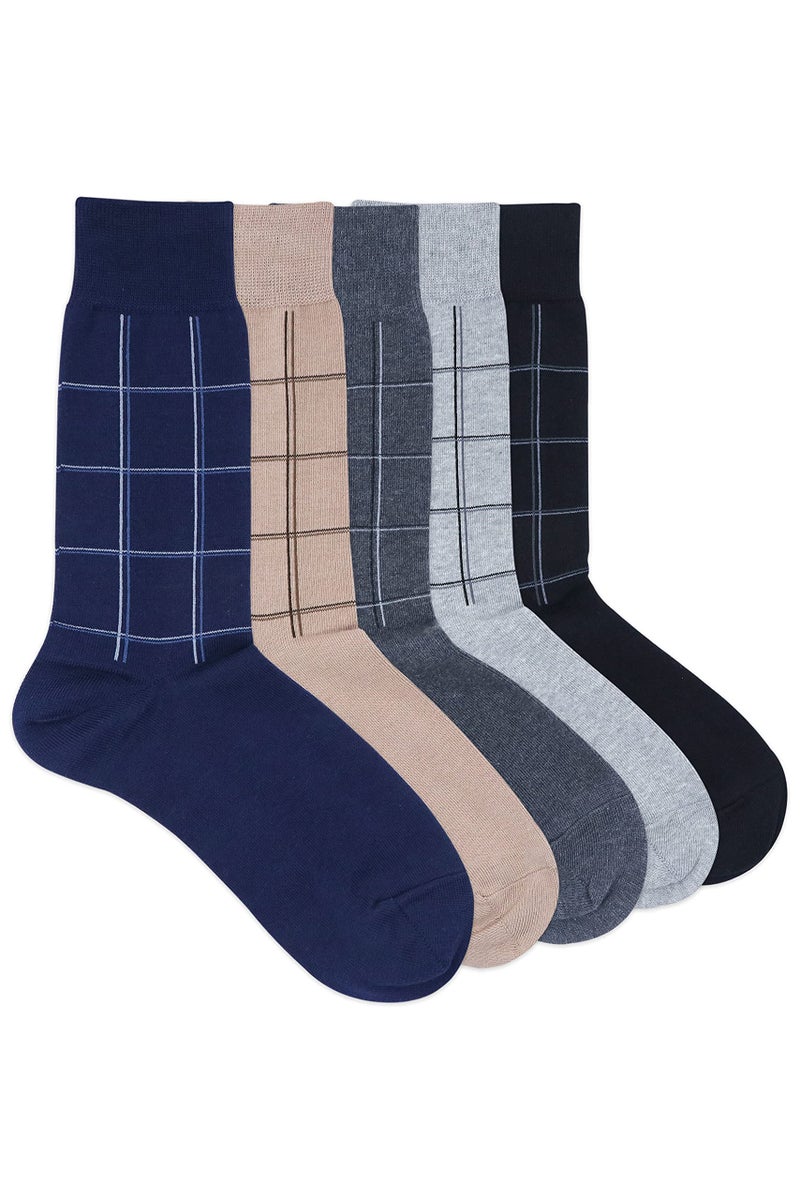 BALENZIA SocksXpress Men's Checks Cotton Crew - Black, White, D.Grey (Free Size)-Combo Pack of 5 - Image 2