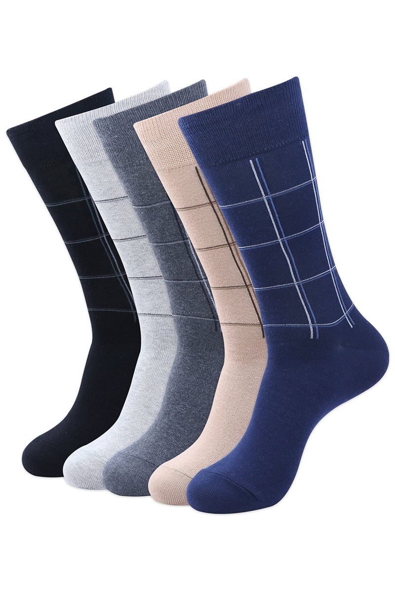 BALENZIA SocksXpress Men's Checks Cotton Crew - Black, White, D.Grey (Free Size)-Combo Pack of 5 - Image 1