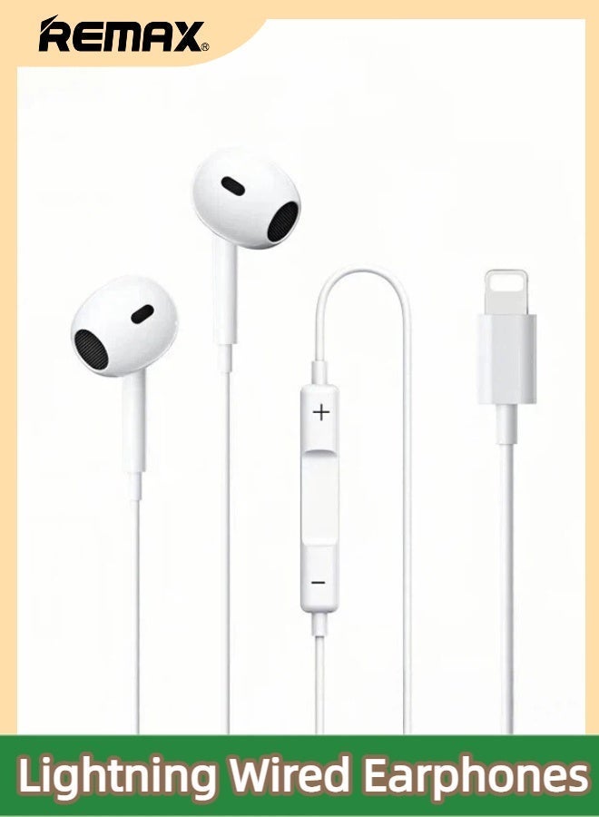 ريماكس سماعات أذن سلكية RM-570i، مزودة بموصل Lightning، تصميم داخل الأذن، ميكروفون ستيريو عالي الدقة مدمج، تحكم في مستوى الصوت، لون أبيض، مناسبة للموسيقى والمكالمات والألعاب. متوافقة مع أجهزة iPhone 14/13/12/11/X/Xs/Pro/ProMax/Plus وغيرها من الأجهزة المزودة بموصل Lightning. - Image 1