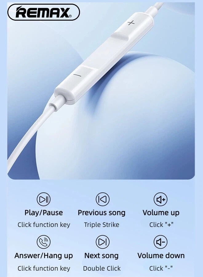 ريماكس سماعات أذن سلكية RM-570i، مزودة بموصل Lightning، تصميم داخل الأذن، ميكروفون ستيريو عالي الدقة مدمج، تحكم في مستوى الصوت، لون أبيض، مناسبة للموسيقى والمكالمات والألعاب. متوافقة مع أجهزة iPhone 14/13/12/11/X/Xs/Pro/ProMax/Plus وغيرها من الأجهزة المزودة بموصل Lightning. - Image 3