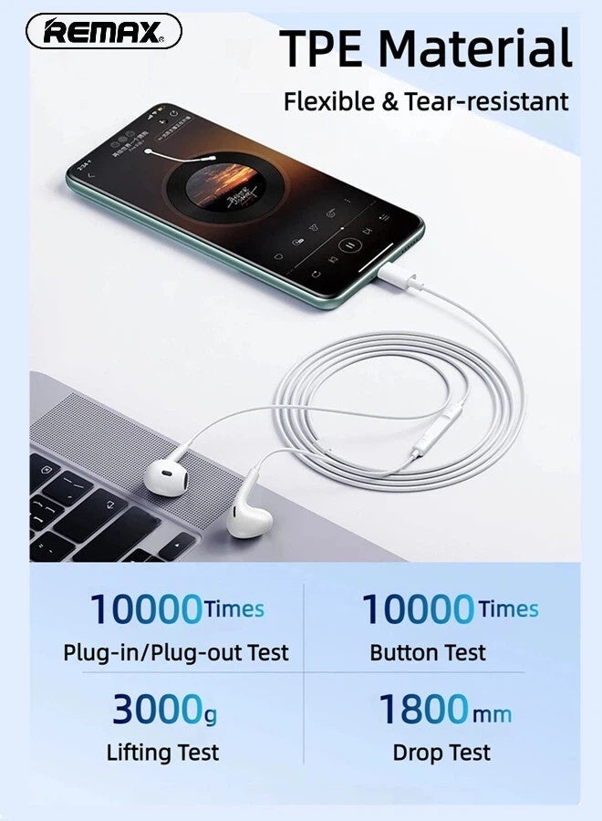 ريماكس سماعات أذن سلكية RM-570i، مزودة بموصل Lightning، تصميم داخل الأذن، ميكروفون ستيريو عالي الدقة مدمج، تحكم في مستوى الصوت، لون أبيض، مناسبة للموسيقى والمكالمات والألعاب. متوافقة مع أجهزة iPhone 14/13/12/11/X/Xs/Pro/ProMax/Plus وغيرها من الأجهزة المزودة بموصل Lightning. - Image 4