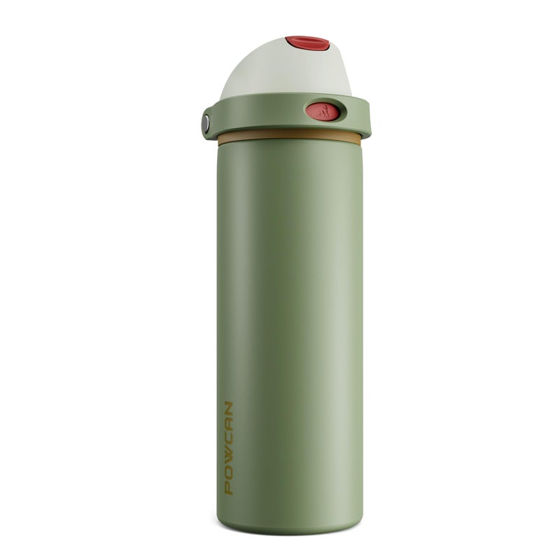 POWCAN 24 oz Insulated Water Bottle for Men: 2-in-1 Push-Button Spout & Quick-Flip Straw, Leakproof, Cold 24Hrs, Fits Car Cup Holder, Stainless Sports Bottle for Travel, Camping, Gift (Hunter Crest) - Image 1