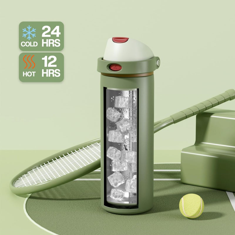 POWCAN 24 oz Insulated Water Bottle for Men: 2-in-1 Push-Button Spout & Quick-Flip Straw, Leakproof, Cold 24Hrs, Fits Car Cup Holder, Stainless Sports Bottle for Travel, Camping, Gift (Hunter Crest) - Image 4