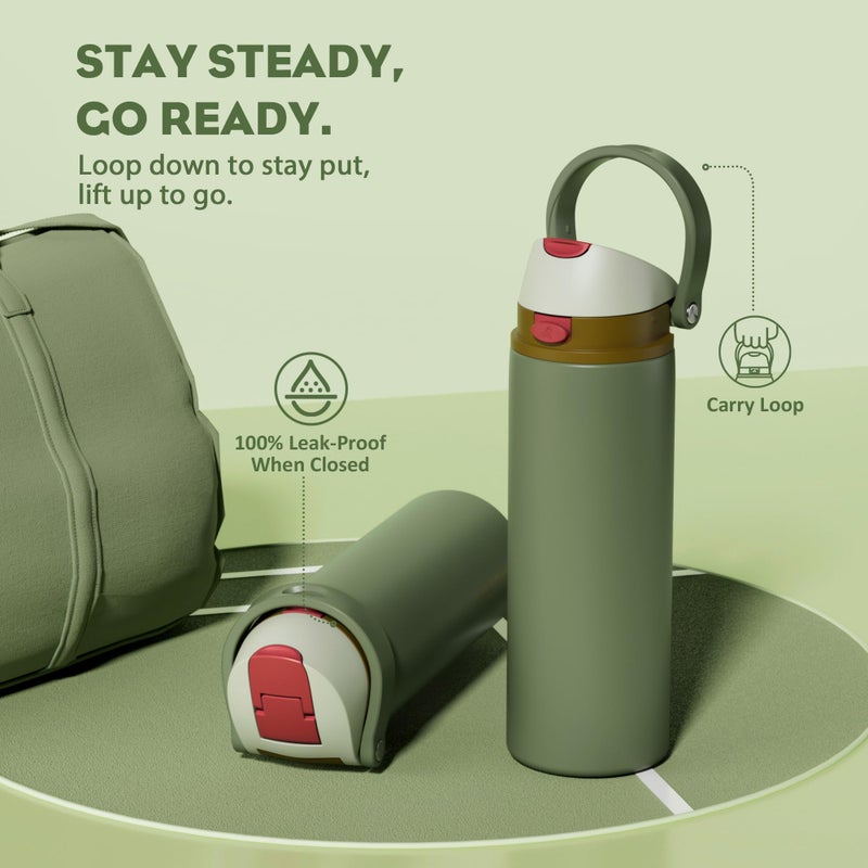 POWCAN 24 oz Insulated Water Bottle for Men: 2-in-1 Push-Button Spout & Quick-Flip Straw, Leakproof, Cold 24Hrs, Fits Car Cup Holder, Stainless Sports Bottle for Travel, Camping, Gift (Hunter Crest) - Image 3