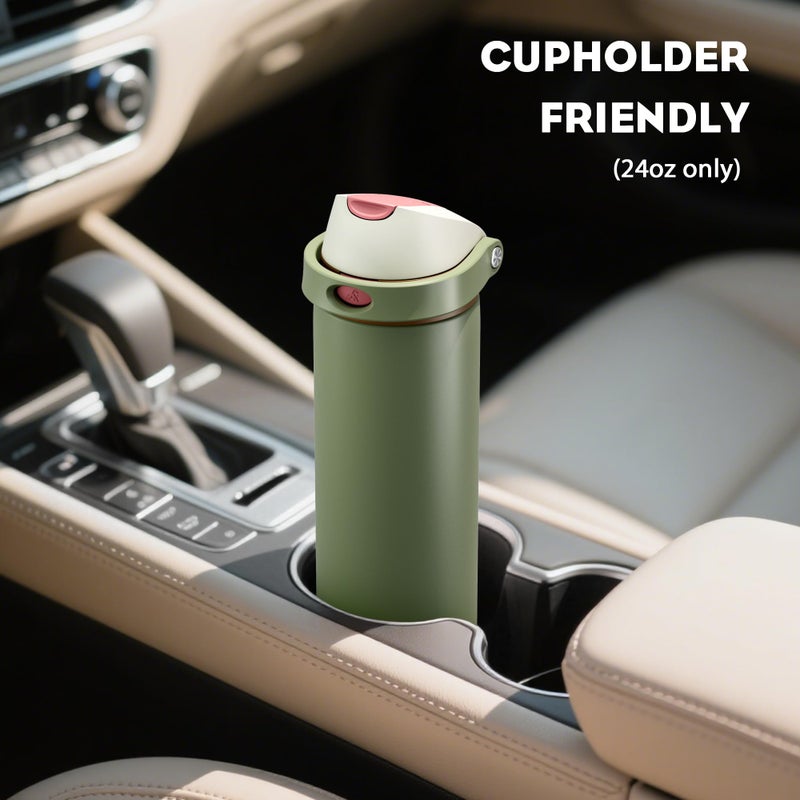 POWCAN 24 oz Insulated Water Bottle for Men: 2-in-1 Push-Button Spout & Quick-Flip Straw, Leakproof, Cold 24Hrs, Fits Car Cup Holder, Stainless Sports Bottle for Travel, Camping, Gift (Hunter Crest) - Image 5
