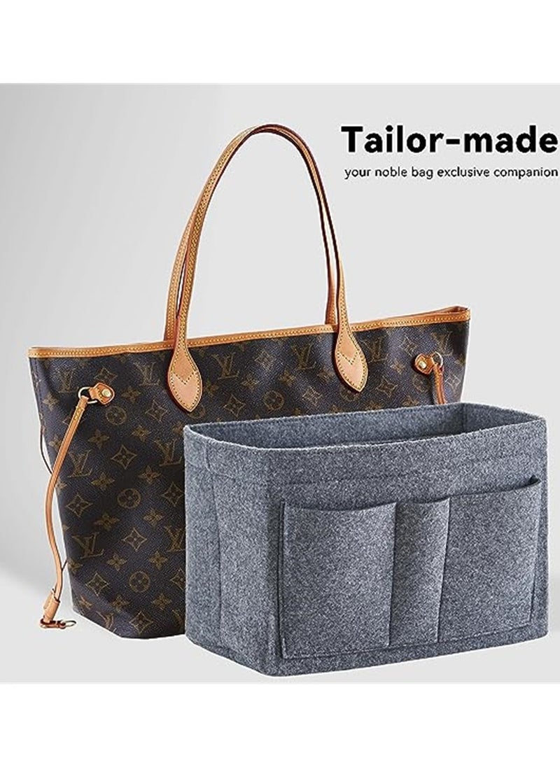 SYOSI Purse Organizer Insert Women Felt Bag Organizer Insert Multi-Pocket Bag in Bag for Womens Handbag Travel Tote Hobo Bag Storage Purse Liner Divider for Any Brand Tote Grey Size M  - Image 3