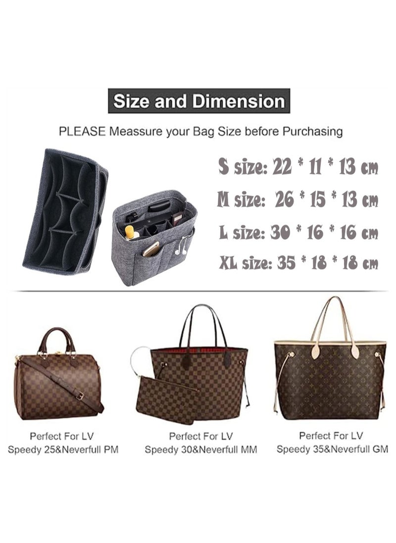 SYOSI Purse Organizer Insert Women Felt Bag Organizer Insert Multi-Pocket Bag in Bag for Womens Handbag Travel Tote Hobo Bag Storage Purse Liner Divider for Any Brand Tote Grey Size M  - Image 4