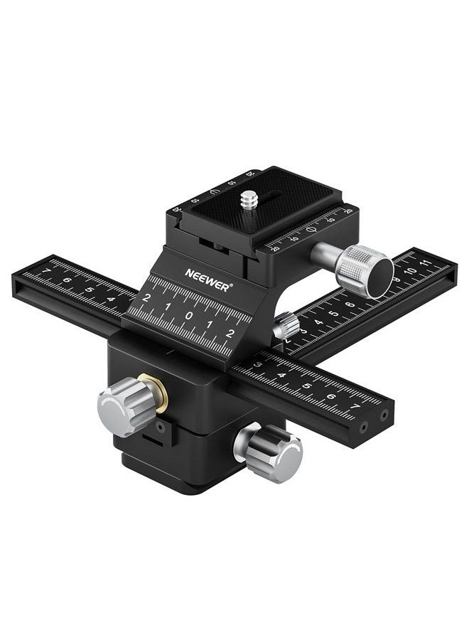 Neewer - NEEWER 4-Way Macro Focusing Rail Slider with Quick Release Plate, 1/4”-20 Thread for Macro Photography and Close-Up Shooting, Compatible with Canon Nikon Fujifilm Sony DSLR Mirrorless Camera - Image 1
