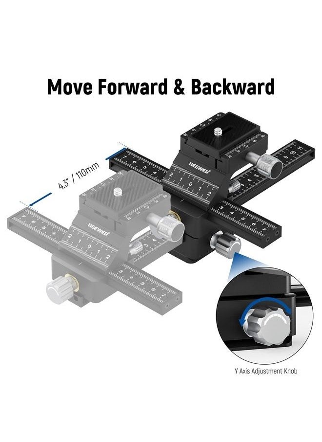 Neewer - NEEWER 4-Way Macro Focusing Rail Slider with Quick Release Plate, 1/4”-20 Thread for Macro Photography and Close-Up Shooting, Compatible with Canon Nikon Fujifilm Sony DSLR Mirrorless Camera - Image 1