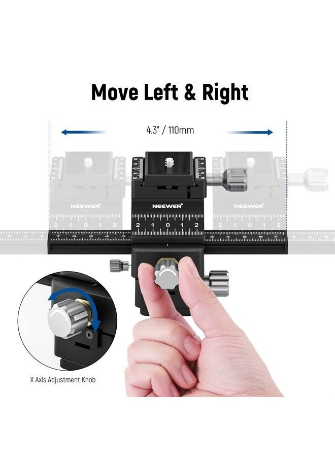 Neewer - NEEWER 4-Way Macro Focusing Rail Slider with Quick Release Plate, 1/4”-20 Thread for Macro Photography and Close-Up Shooting, Compatible with Canon Nikon Fujifilm Sony DSLR Mirrorless Camera - Image 1