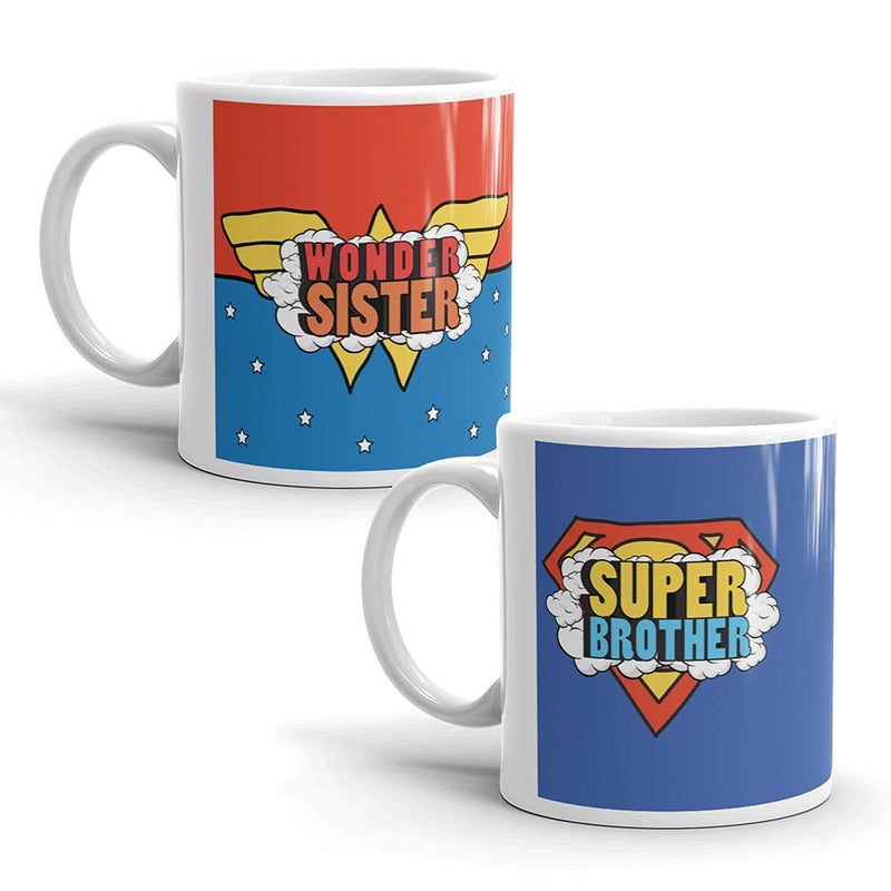 Oye Happy - Super Brother & Wonder Sister Premium Coffee Cup with an Adorable Mirror Card - Best Gift for Siblings/Sister/Rakhi Gifts for Brother/Siblings Day/Bhai Dooj - Image 1
