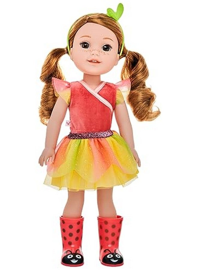 American Girl دمية ويليويشرز ويلا 14.5" بعيون بندقية، شعر بلون الفراولة، بدلة كورال، تنورة شبكية صفراء، للأعمار 4 وما فوق - Image 1