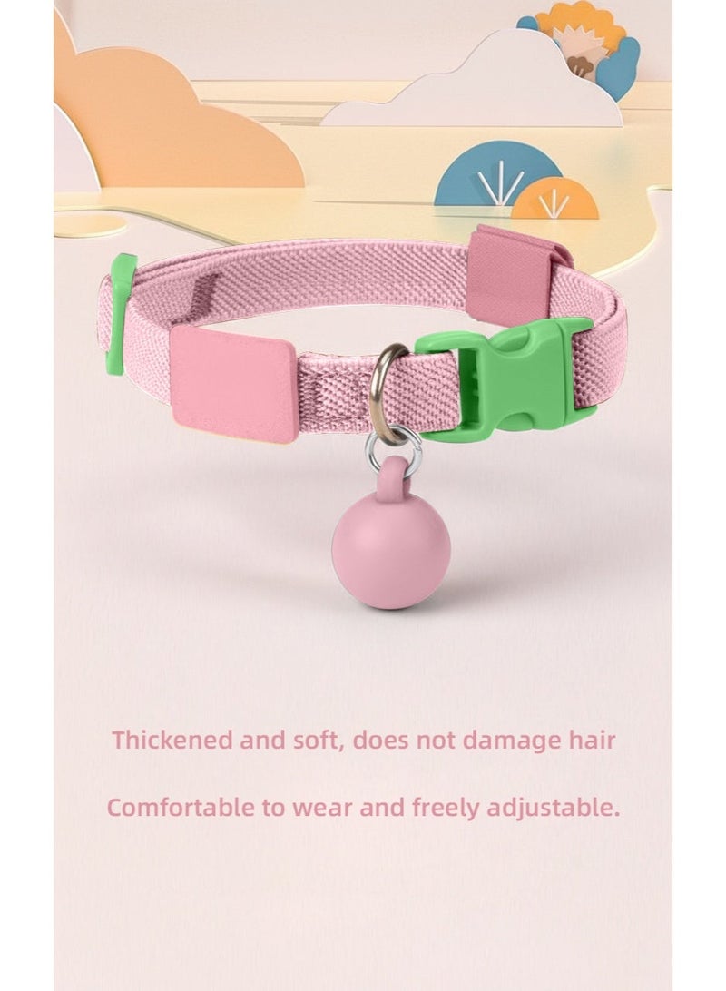💗 Pink Adjustable Cat Collar | Breakaway Safety Buckle & Detachable Bell | Macaron Ball Ornament | Male & Female Cats - Image 4