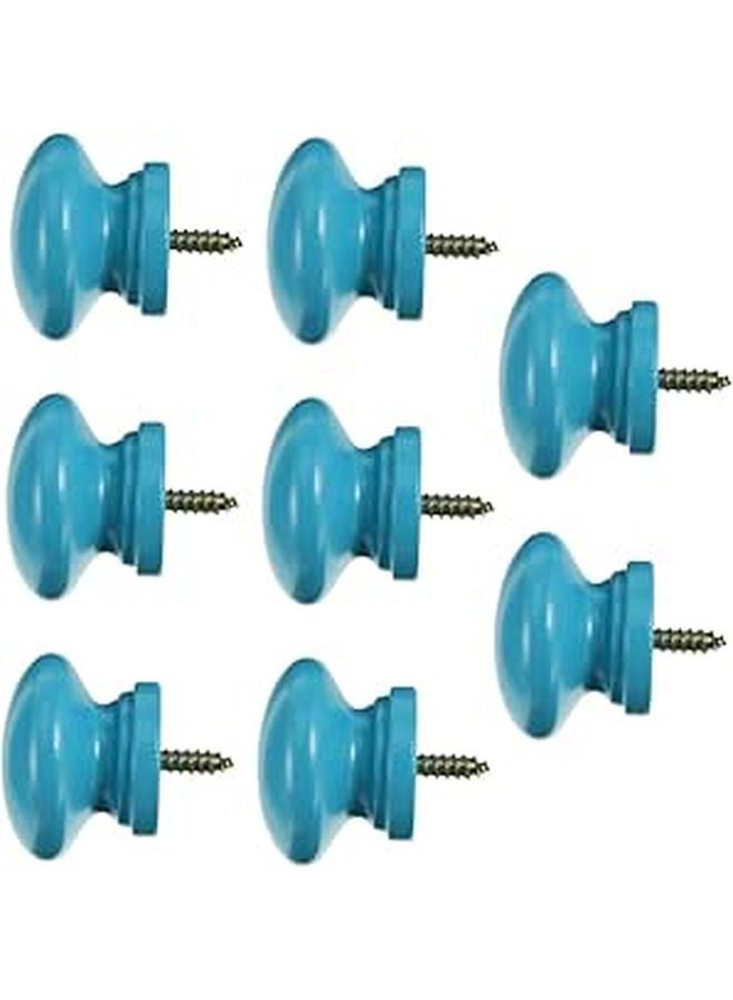 8pcs Round Cabinet Handles Soft Blue Solid Wood Knobs Easy Install for Drawer Wardrobe - Image 1