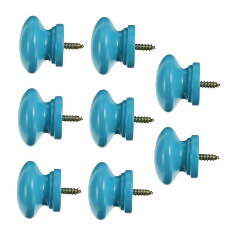 8pcs Round Cabinet Handles Soft Blue Solid Wood Knobs Easy Install for Drawer Wardrobe - Image 2