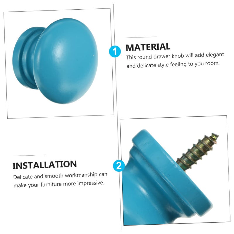 8pcs Round Cabinet Handles Soft Blue Solid Wood Knobs Easy Install for Drawer Wardrobe - Image 3