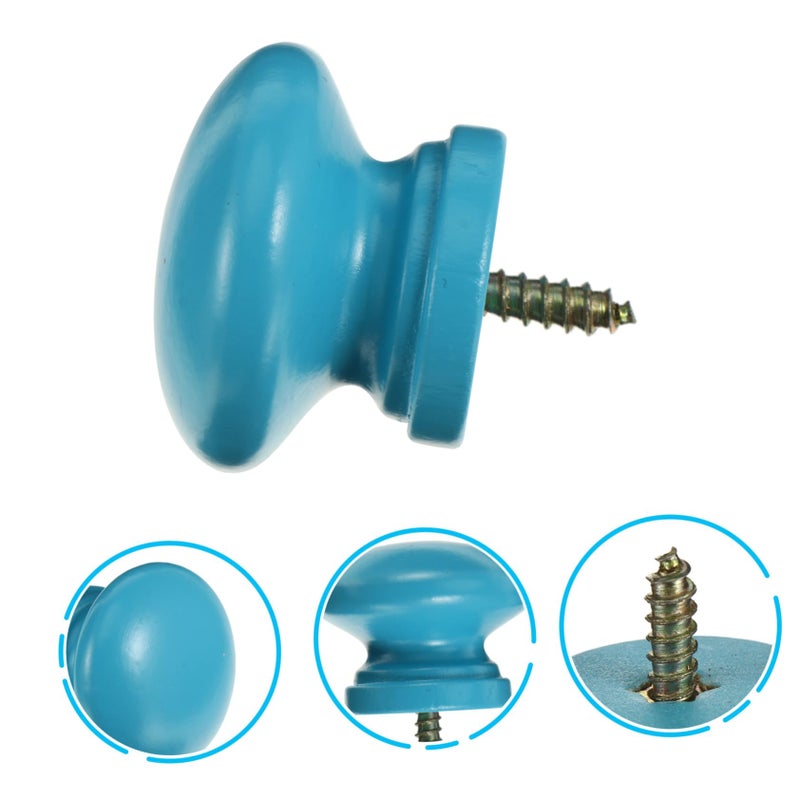 8pcs Round Cabinet Handles Soft Blue Solid Wood Knobs Easy Install for Drawer Wardrobe - Image 5