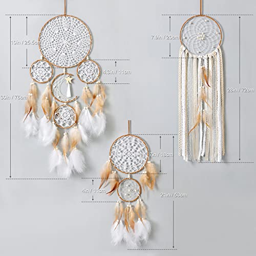 LOMOHOO 5 Pack Dream Catcher Moon and Sun Design Boho Wall Hanging Decor Handmade Traditional Feathers Dream Catchers for Kids Bedroom Living Home Decoration(Brown) - Image 3