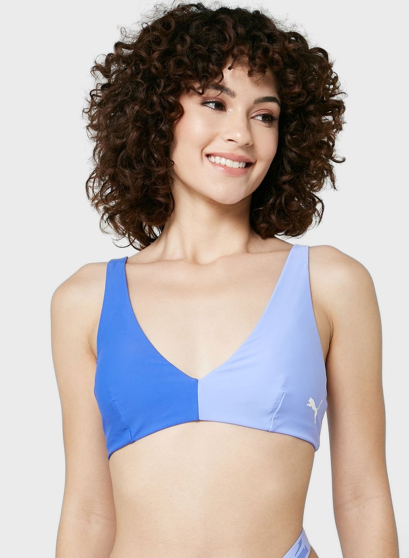 PUMA Logo Color Block Plunge Swim Top  - Image 1