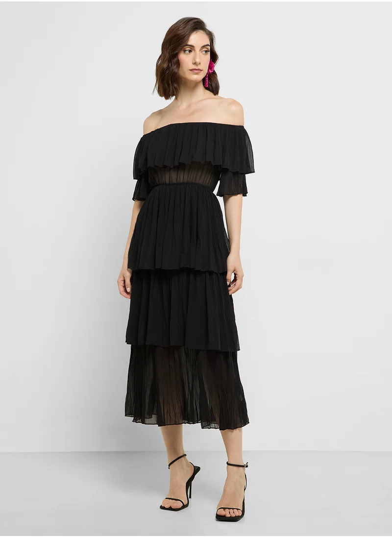 ELLA Off Shoulder Pleated Dress