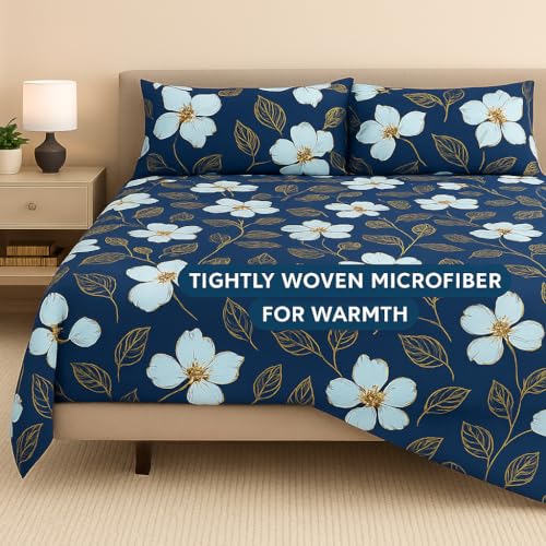 Bhoomi Impex King Bed Sheet Set | Classic Tulip Rose Floral Design | Ultra-Soft Brushed Microfiber Fabric | Breathable & Wrinkle-Resistant | with 2 Pillow Covers – 102x108inch - Image 3