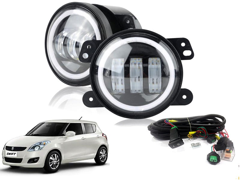 Auto Pearl 3-Led Fog Light 4 inch with Yellow DRL Ring Turn Indicator light for with Wiring Kit Swift Type-3 2011-2014 (Pack of 2) - Image 1
