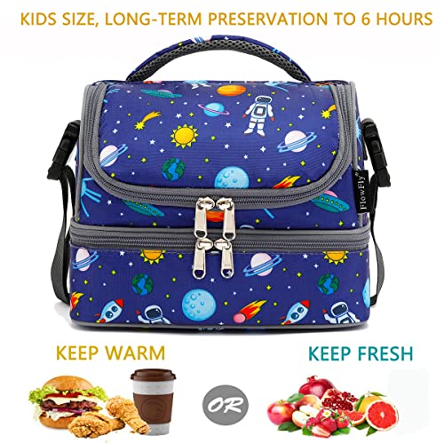 FlowFly Kids Double Decker Cooler Insulated Lunch Bag Large Tote for Boys, Girls, Men, Women, With Adjustable Strap, Astronaut - Image 2