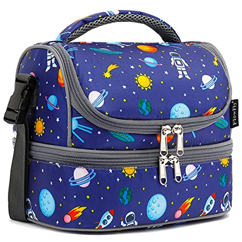FlowFly Kids Double Decker Cooler Insulated Lunch Bag Large Tote for Boys, Girls, Men, Women, With Adjustable Strap, Astronaut - Image 1