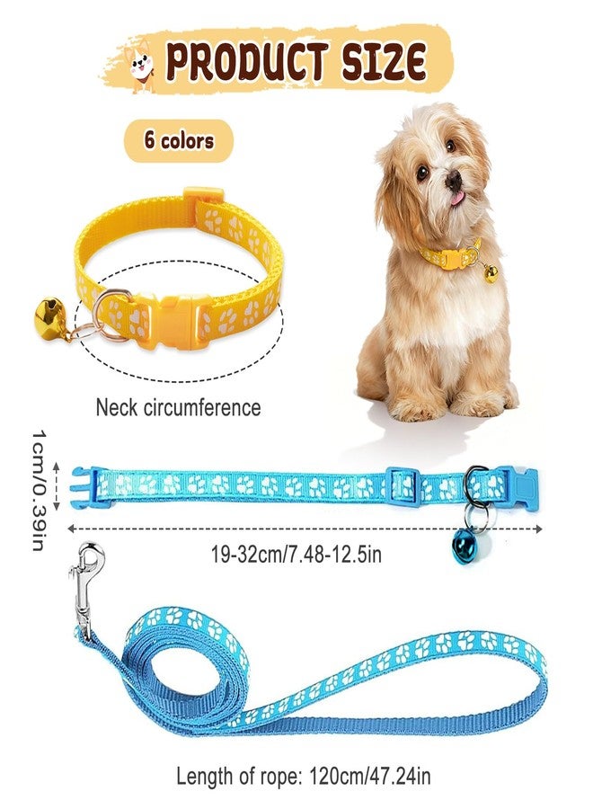Koceci 6 Sets Dog Collar and Leash Set for Small Dogs Puppy Kitten, Adjustable 7.5-12.5 Inches Cat Collar and Leash Set with Bell (6 Colors) - Image 2