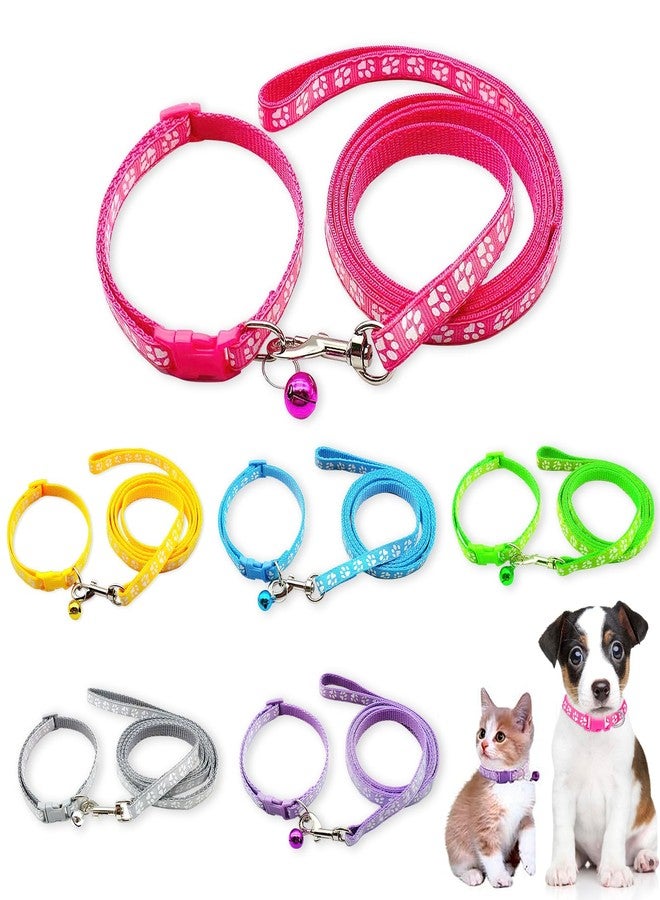 Koceci 6 Sets Dog Collar and Leash Set for Small Dogs Puppy Kitten, Adjustable 7.5-12.5 Inches Cat Collar and Leash Set with Bell (6 Colors) - Image 1