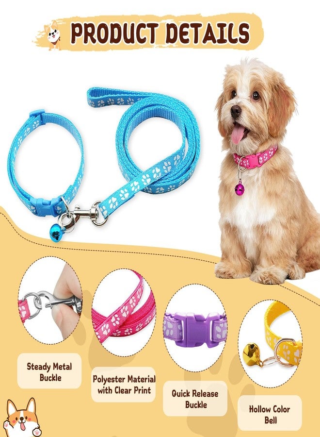 Koceci 6 Sets Dog Collar and Leash Set for Small Dogs Puppy Kitten, Adjustable 7.5-12.5 Inches Cat Collar and Leash Set with Bell (6 Colors) - Image 3