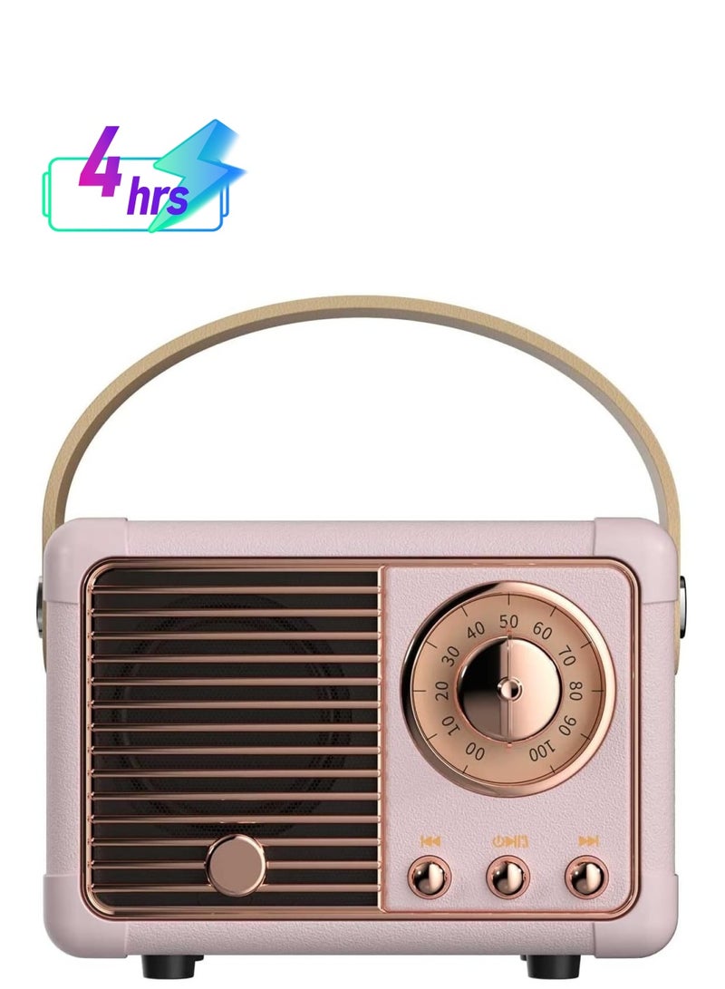 Vintage Retro Bluetooth Speaker Wireless Mini Speaker,Outdoor Bluetooth Speaker with Crystal Clear Stereo Sound Rich Bass, Retro Portable Speaker for iPhone,Android Devices and Tablet (Pink) - Image 1