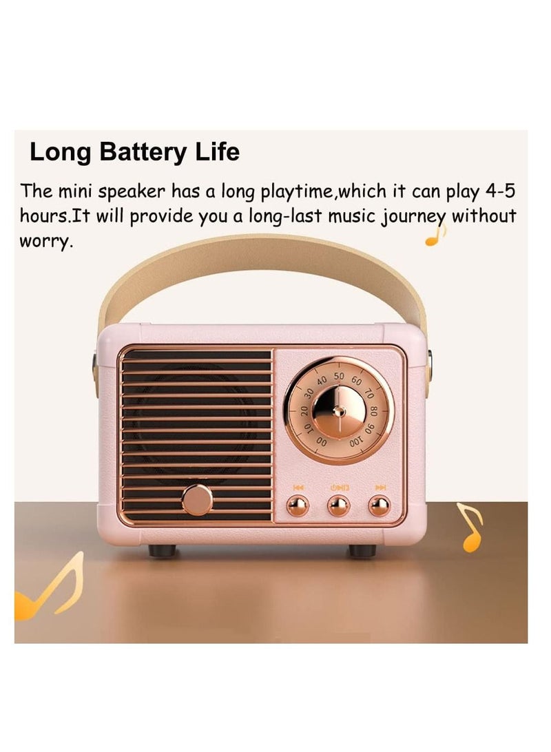 Vintage Retro Bluetooth Speaker Wireless Mini Speaker,Outdoor Bluetooth Speaker with Crystal Clear Stereo Sound Rich Bass, Retro Portable Speaker for iPhone,Android Devices and Tablet (Pink) - Image 2