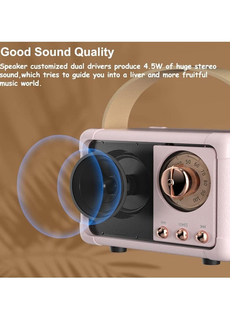 Vintage Retro Bluetooth Speaker Wireless Mini Speaker,Outdoor Bluetooth Speaker with Crystal Clear Stereo Sound Rich Bass, Retro Portable Speaker for iPhone,Android Devices and Tablet (Pink) - Image 3