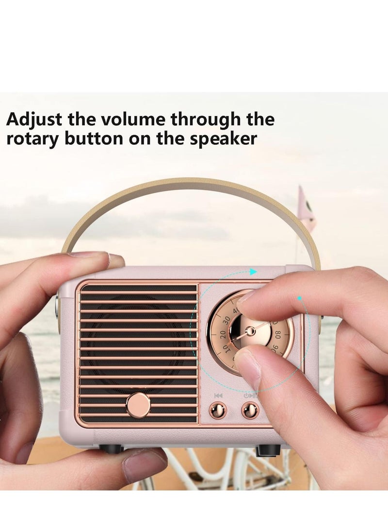Vintage Retro Bluetooth Speaker Wireless Mini Speaker,Outdoor Bluetooth Speaker with Crystal Clear Stereo Sound Rich Bass, Retro Portable Speaker for iPhone,Android Devices and Tablet (Pink) - Image 5