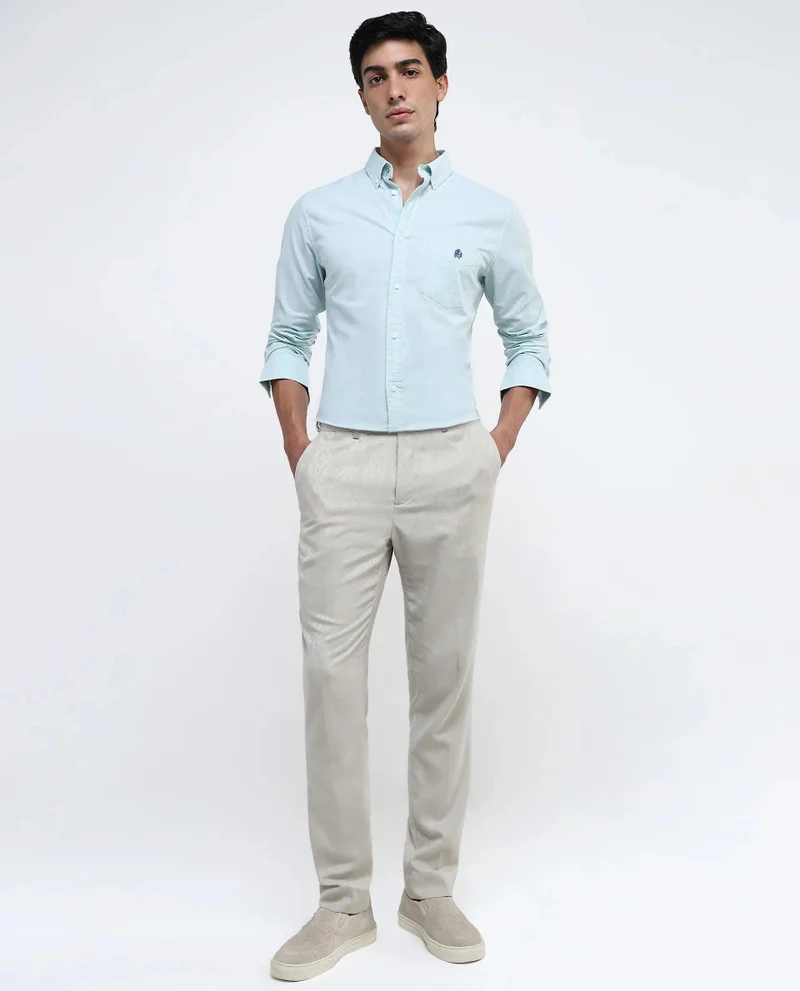 Rare Rabbit Men's Button-Down Plain Formal Shirt With Embroidered Logo