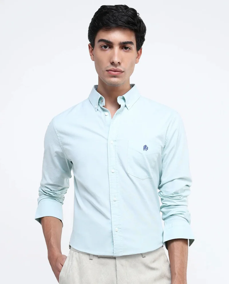 Rare Rabbit Men's Button-Down Plain Formal Shirt With Embroidered Logo