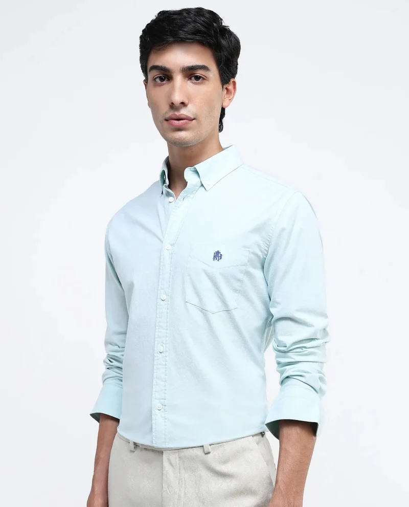 Rare Rabbit Men's Button-Down Plain Formal Shirt With Embroidered Logo