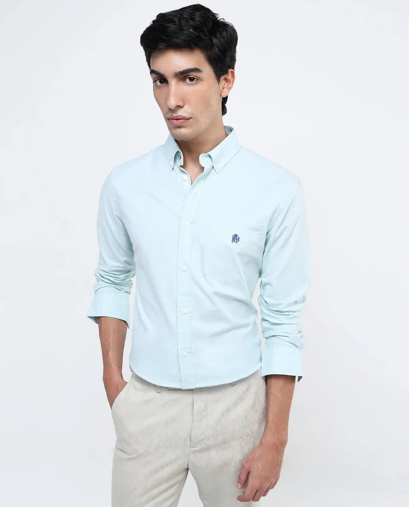 Rare Rabbit Men's Button-Down Plain Formal Shirt With Embroidered Logo