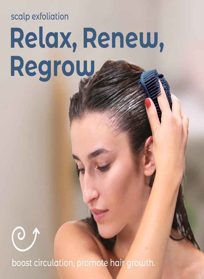 MainBasics Silicone Body Scrubber - Dual-Sided Shower & Scalp Scrubber, Gentle Silicone Loofah Alternative for Deep Clean (Dark Blue, Scalp) - Image 5