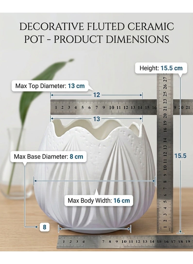 Hedge Decorative Ceramic Flower Pot 15.5 cm Modern White Planter for Indoor and Outdoor Plants Stylish Tabletop Plant Pot for Home, Office & Garden Decor - Image 4
